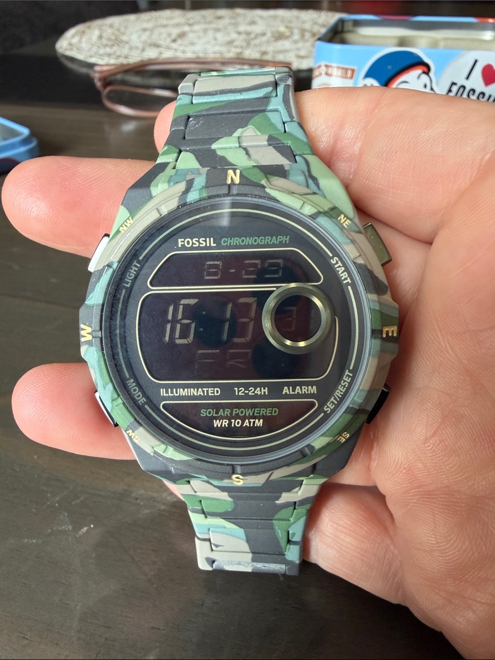 New men Fossil Camouflage Green Digital Chronograph Watch
